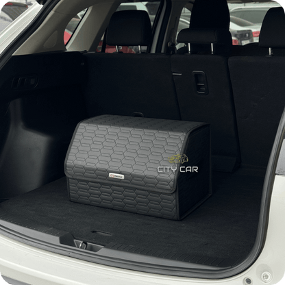 Premium Car Trunk Organizer - Eco-leather, Black Сhains, Black Thread