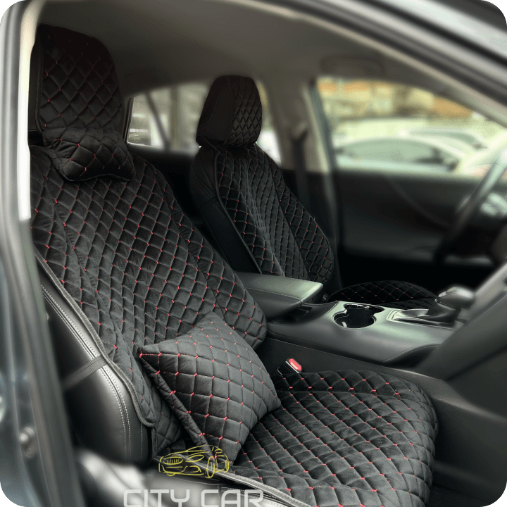 Car seat covers Alcantara "Black rhombus with red thread"