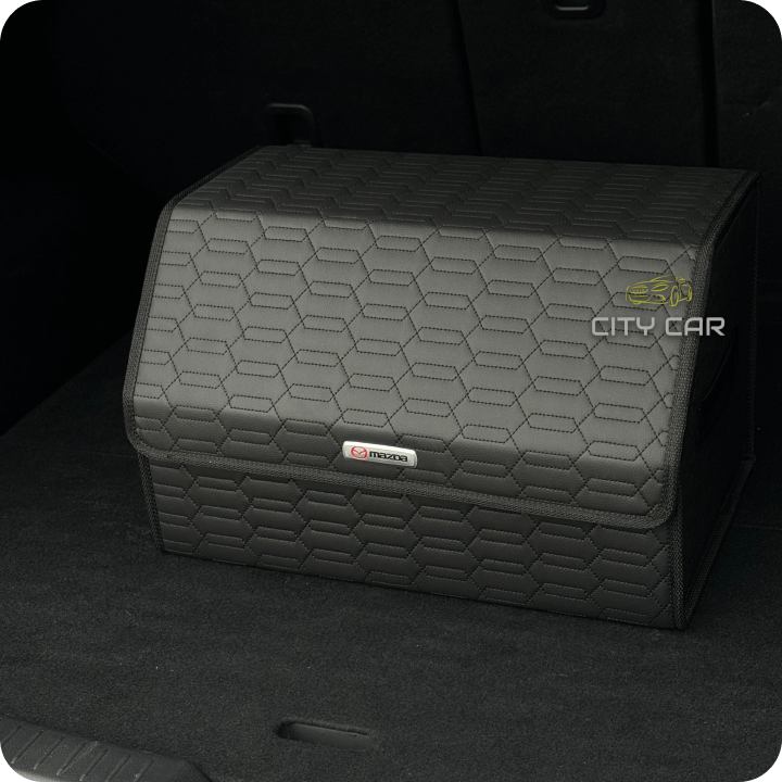 Premium Car Trunk Organizer - Eco-leather, Black Сhains, Black Thread