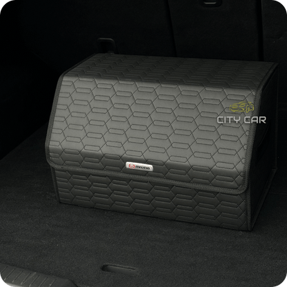 Premium Car Trunk Organizer - Eco-leather, Black Сhains, Black Thread