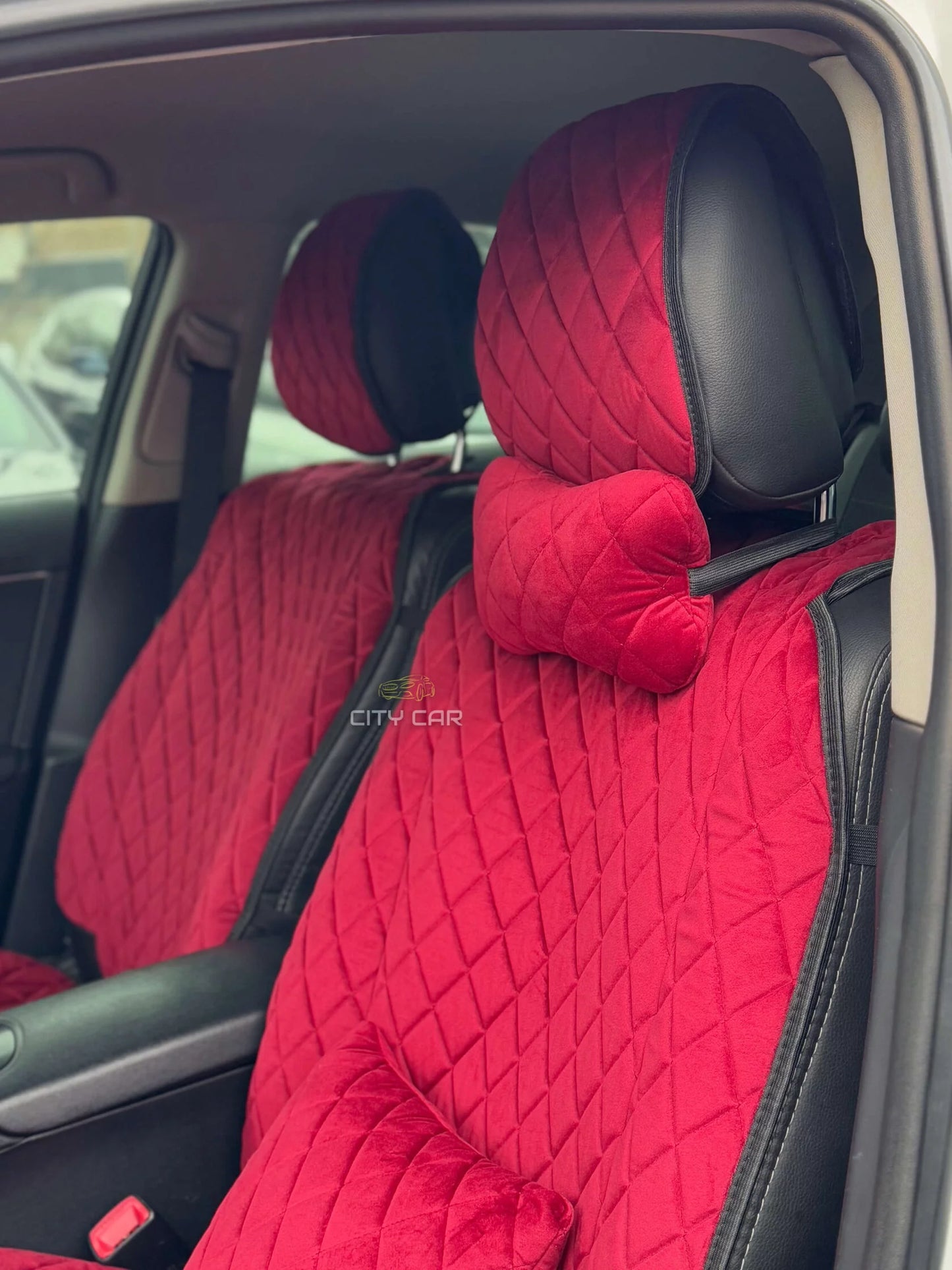 Car seat covers Alcantara "Red rhombus"