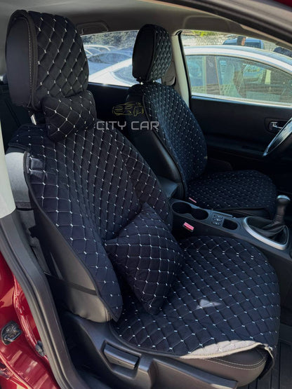 Car seat covers Alcantara "Black rhombus with grey thread"