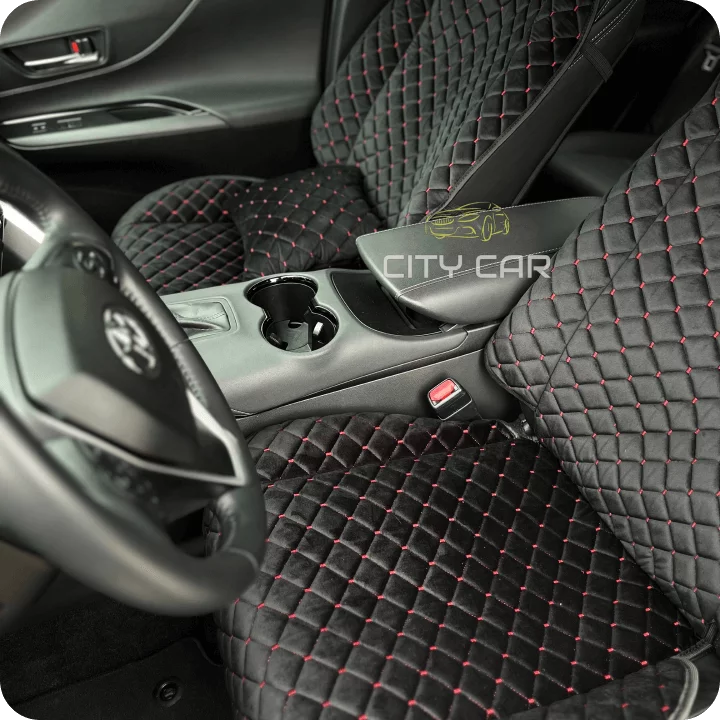 Car seat covers Alcantara "Black rhombus with red thread"