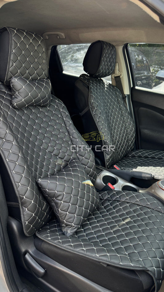 Car seat covers Eco-leather "Black rhombus with gray thread"