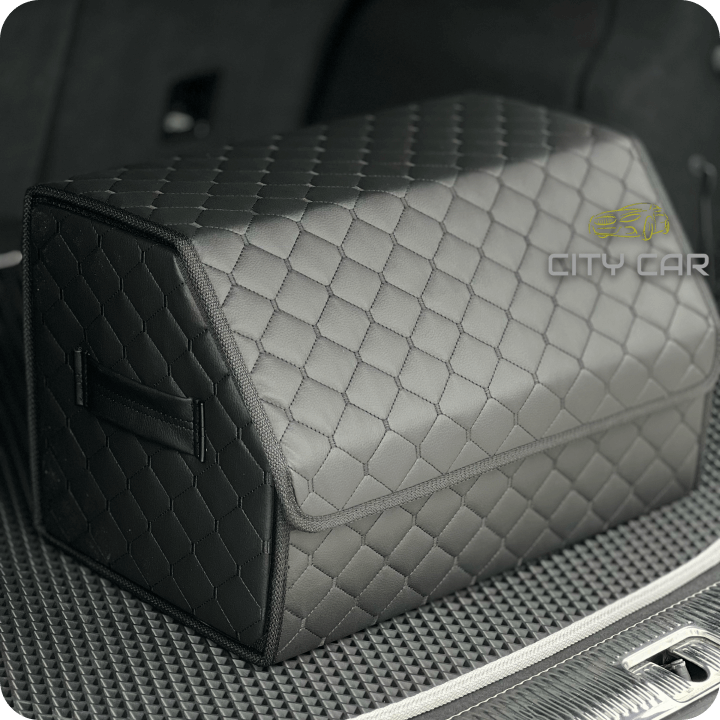 Premium Car Trunk Organizer - Eco-leather, Black Rhombus, Black Thread