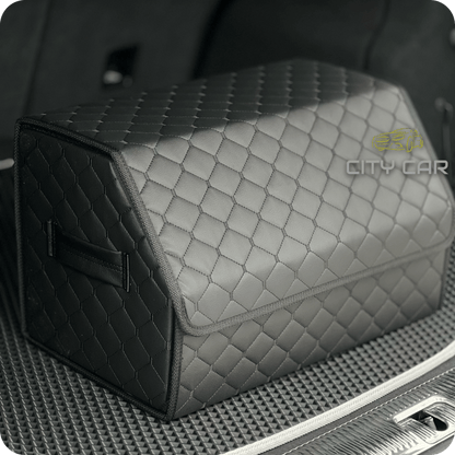 Premium Car Trunk Organizer - Eco-leather, Black Rhombus, Black Thread