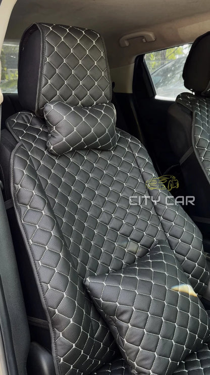 Car seat covers Eco-leather "Black rhombus with gray thread"