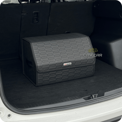 Premium Car Trunk Organizer - Eco-leather, Black Сhains, Black Thread