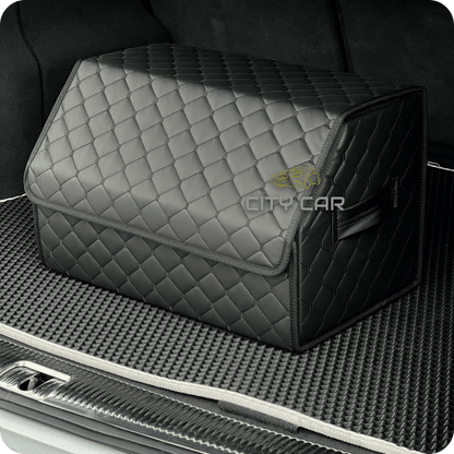 Premium Car Trunk Organizer - Eco-leather, Black Rhombus, Black Thread