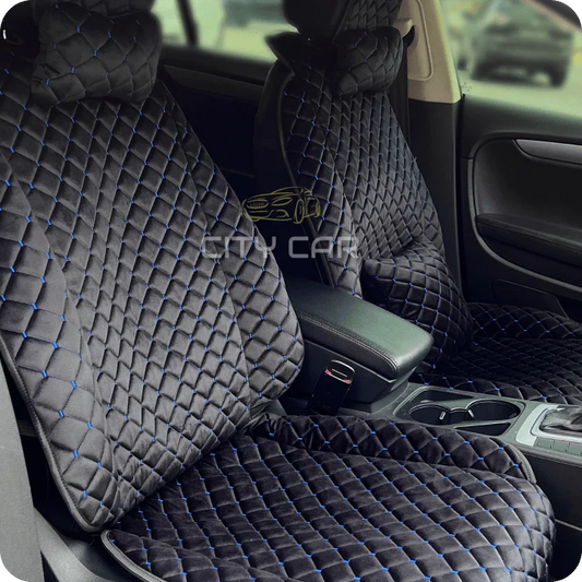 Car seat covers Alcantara "Black rhombus with blue thread"