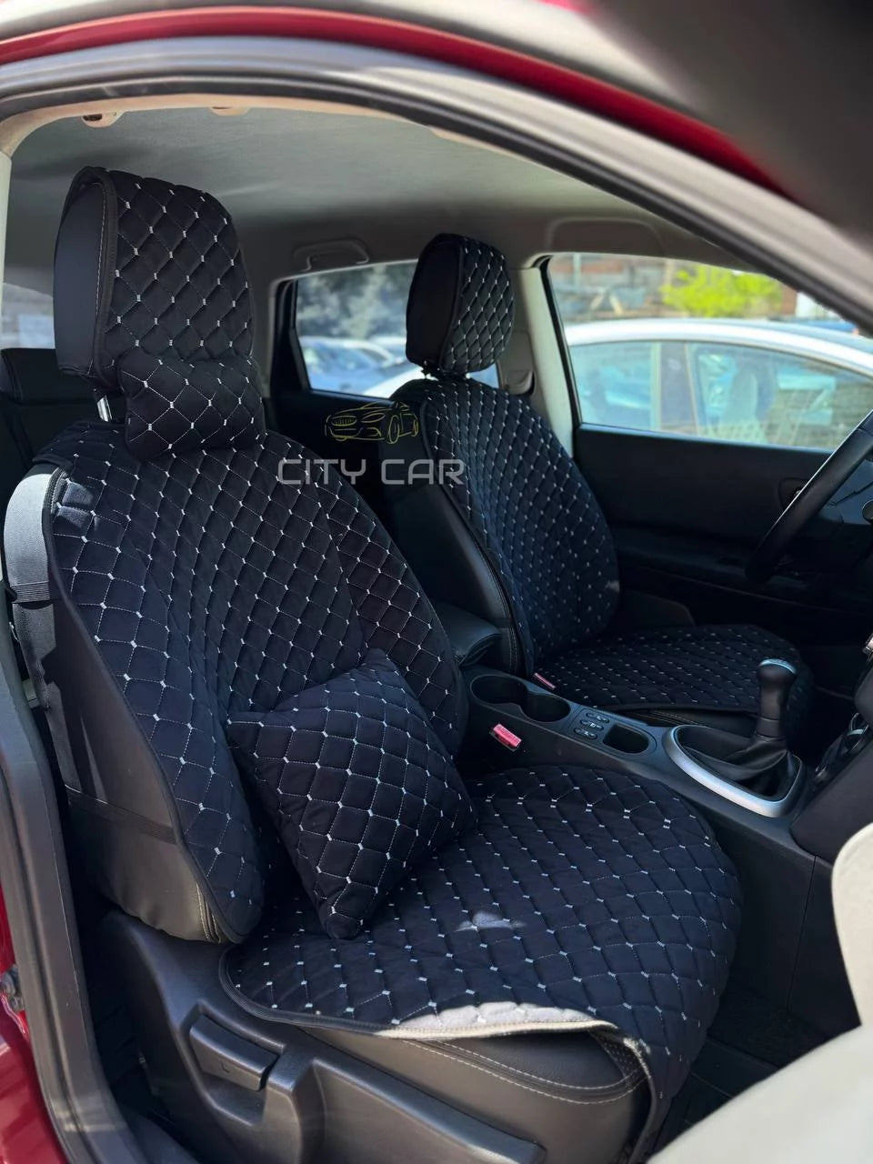 Car seat covers Alcantara "Black rhombus with grey thread"