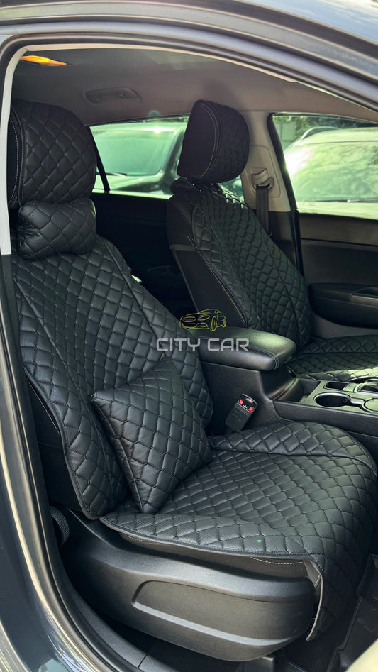 Car seat covers Eco-leather "Black rhombus with black thread"