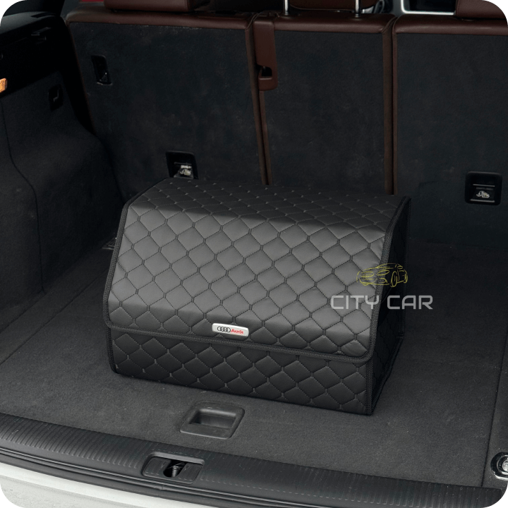 Premium Car Trunk Organizer - Eco-leather, Black Rhombus, Black Thread