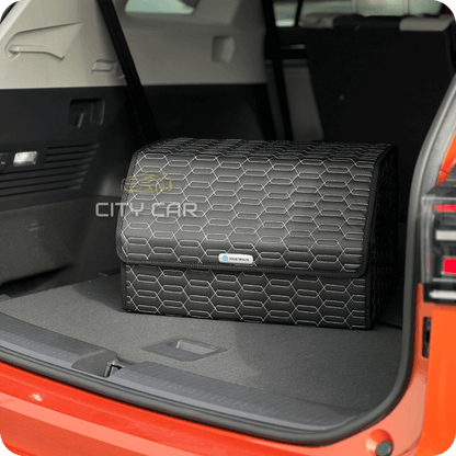 Premium Car Trunk Organizer - Eco-leather, Black Сhains, Grey Thread